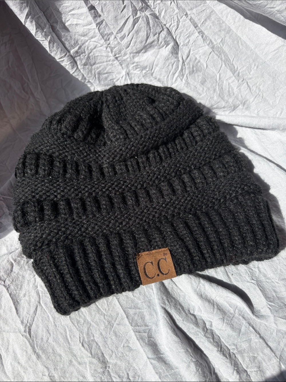 C.C Black Ribbed Knit Beanie